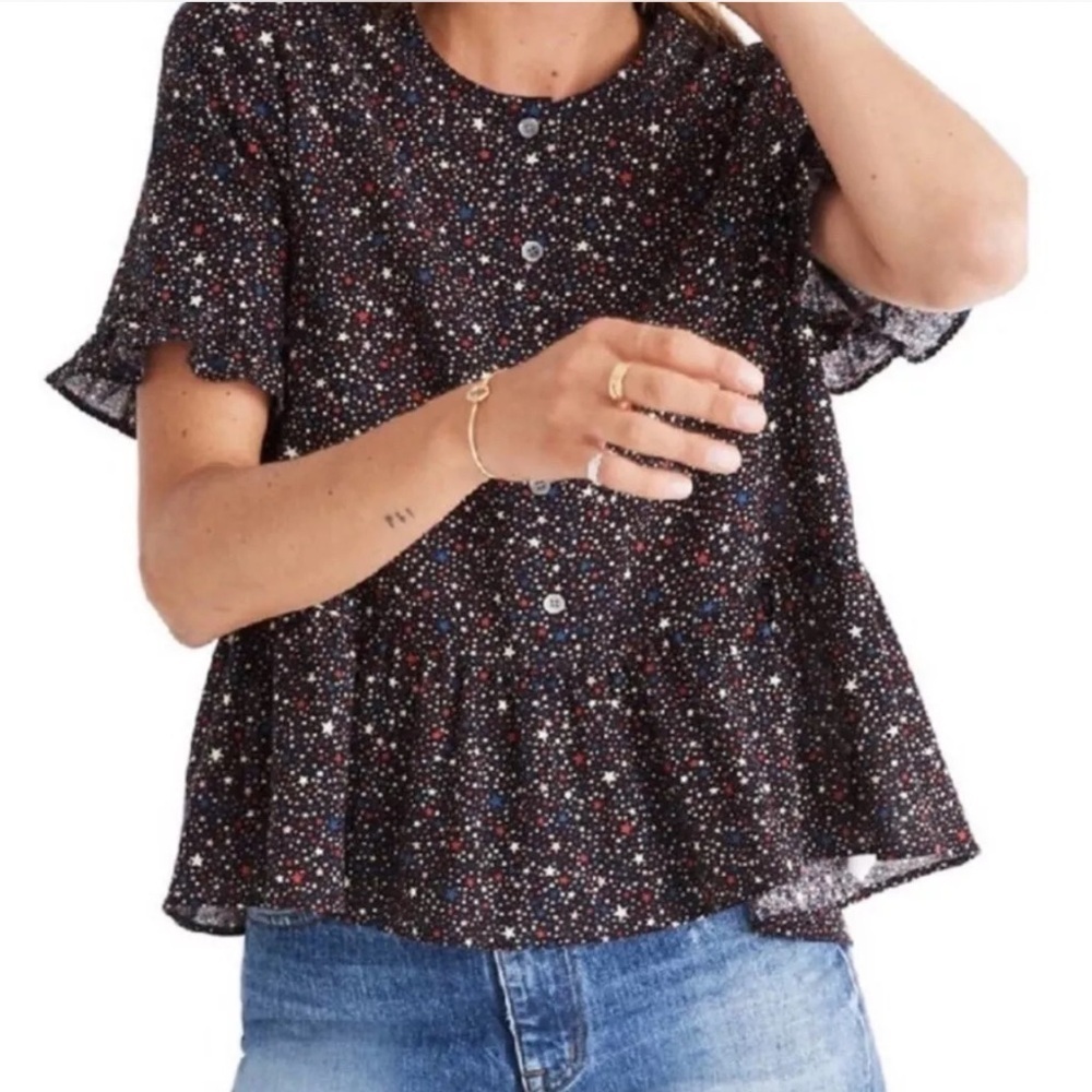 Madewell Ruffle hem top in starry Night size small